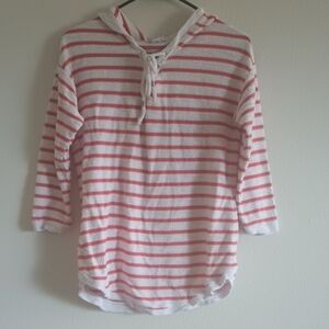 Sunday Red and White Striped Hoodie Women's Sz Small Vneck Tie Front Sweatshirt